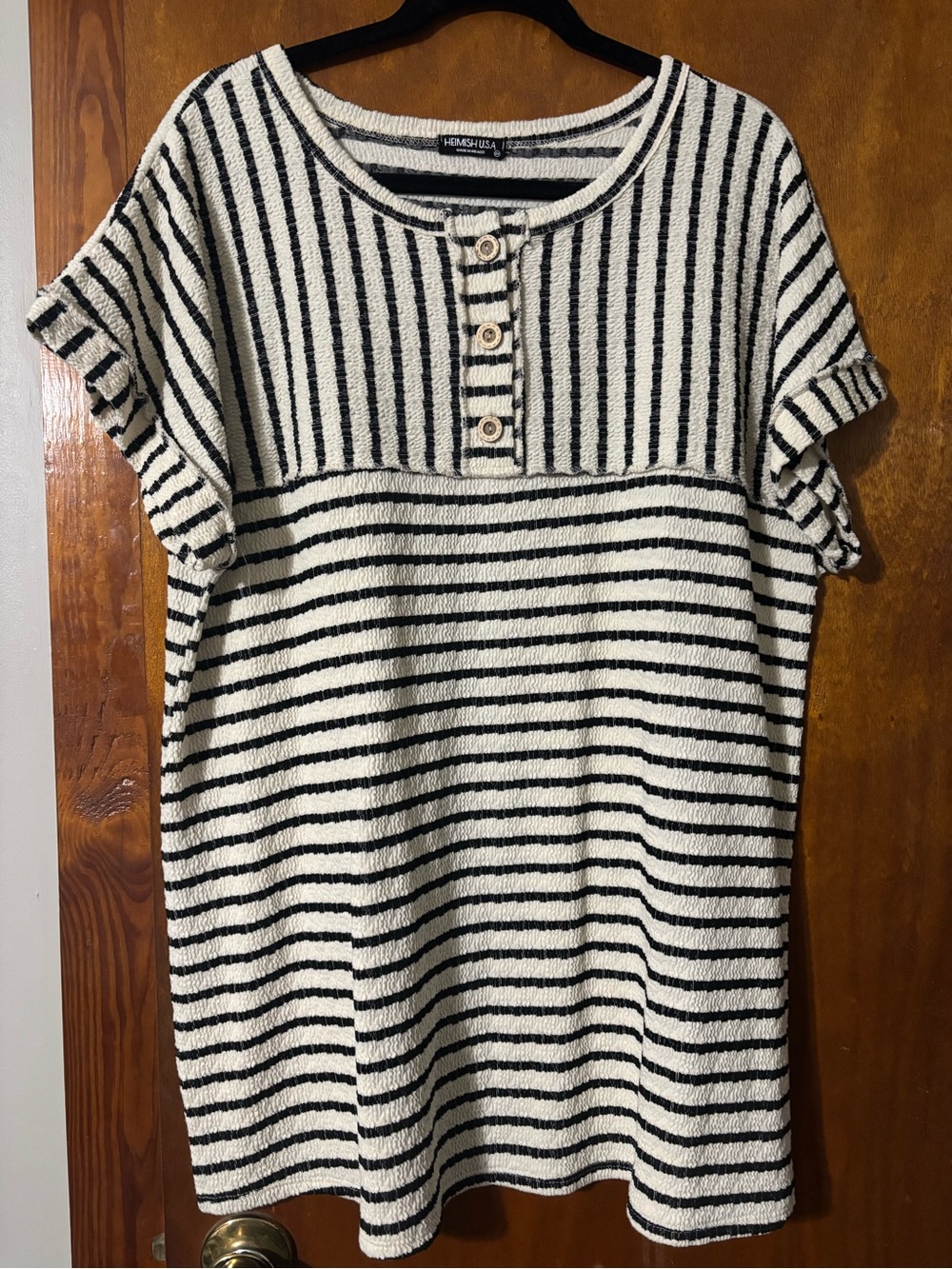 HEIMISH USA Black & Cream Striped Short Sleeve Top